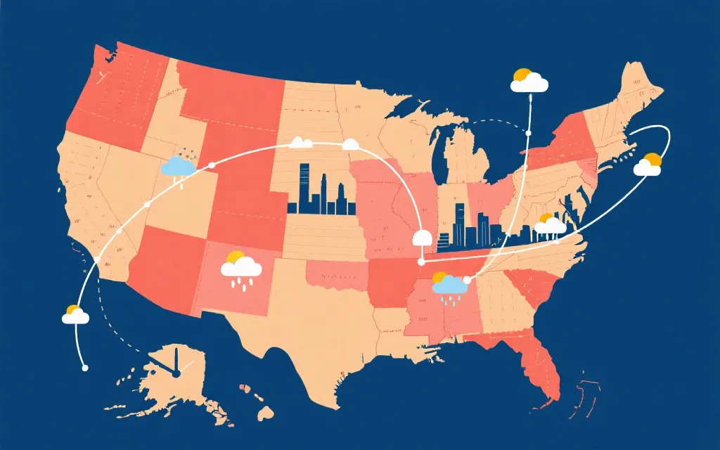北美多城市世界杯：地图、时区与天气差异的视觉概念